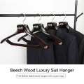 Custom Brand Extra Wide Shoulder Non Slip Pants Bar Beech Wood Suit Hanger for Cloth